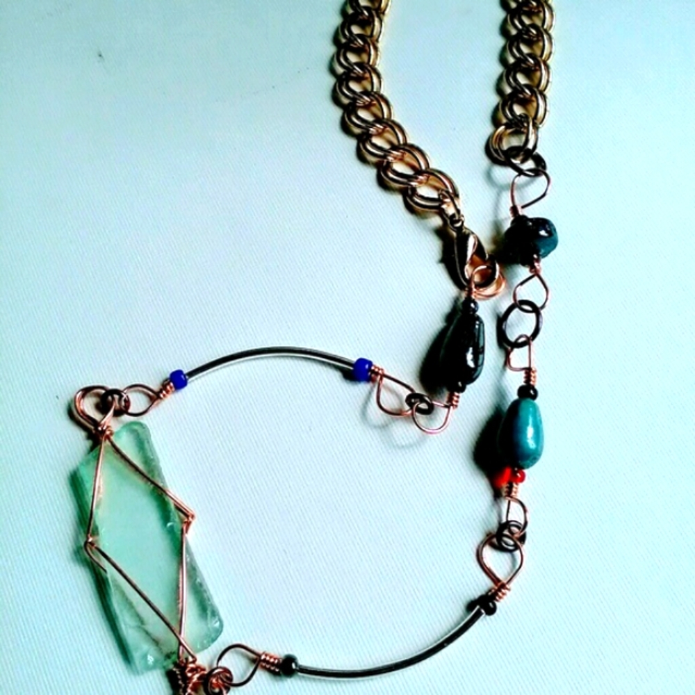 Handmade Beaded & Wrapped Seaglass Choker Necklace